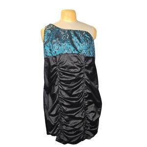 Fredericks of Hollywood 3X Ruched One Shoulder Dress Teal Black Lace Gothic Glam